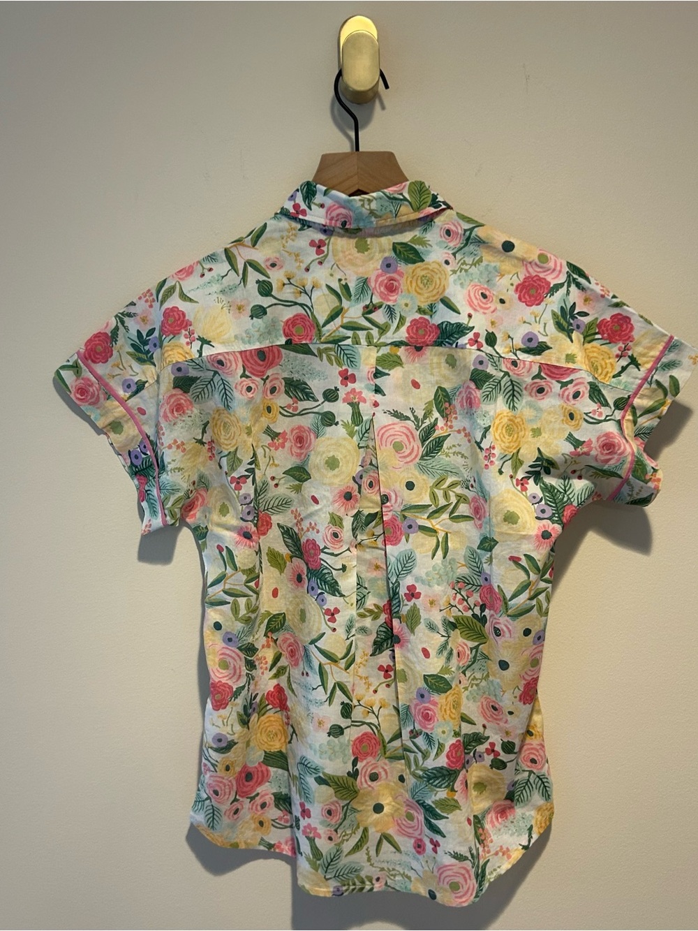 NWT Rifle Paper Co. Floral Short-Sleeve Button-Up — Pink, Yellow & Green - Picture 3 of 6